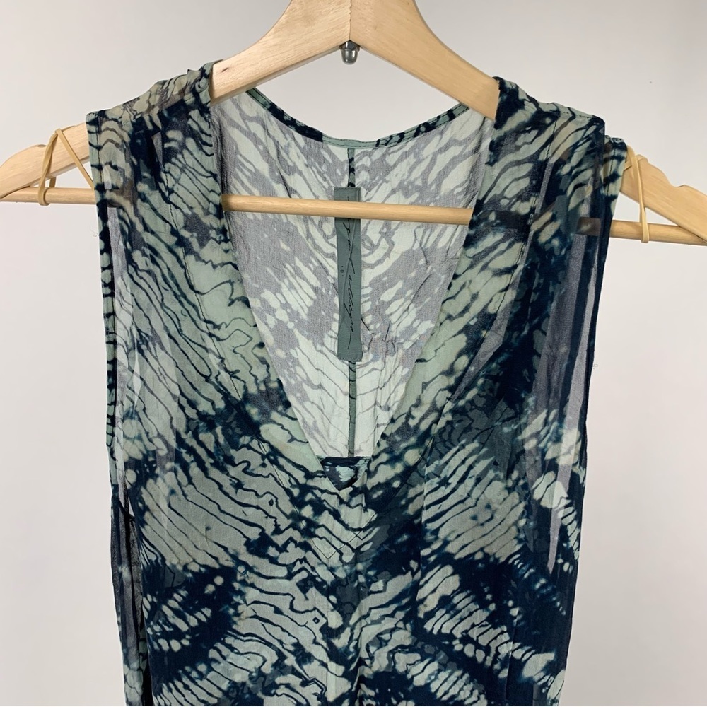 RAQUEL ALLEGRA Mist and Navy Tie Dye Maxi Sheer Silk Tie Waist V-neck Dress 0 - Picture 4 of 12